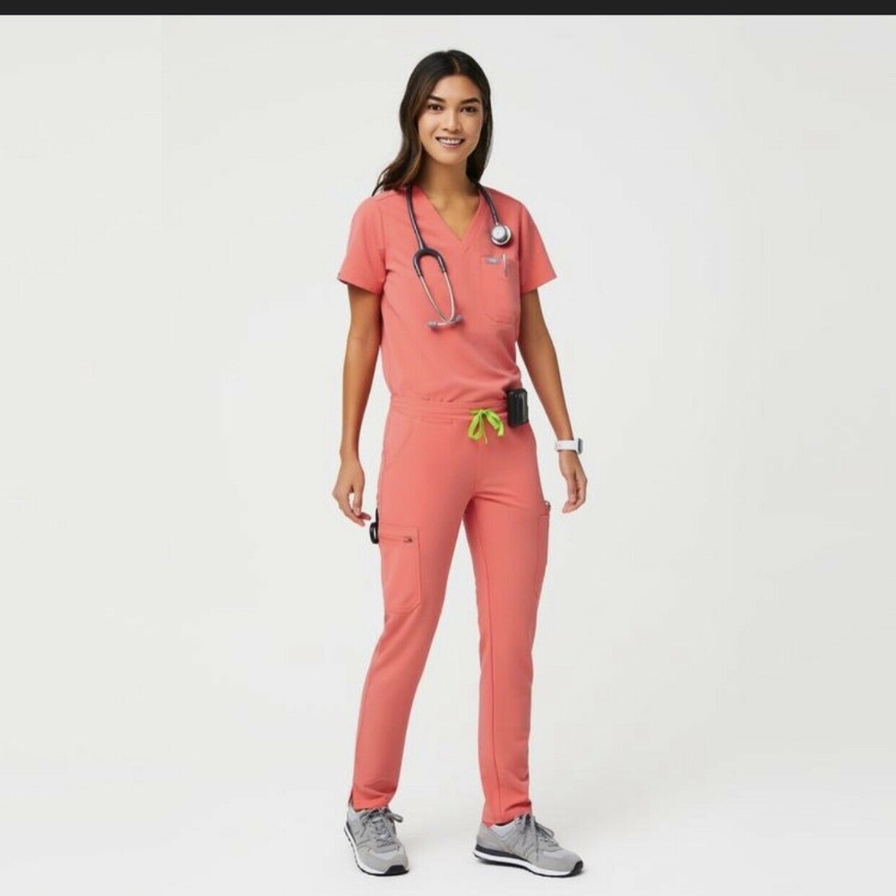 FIGS Scrubs Set Hot Coral Pink